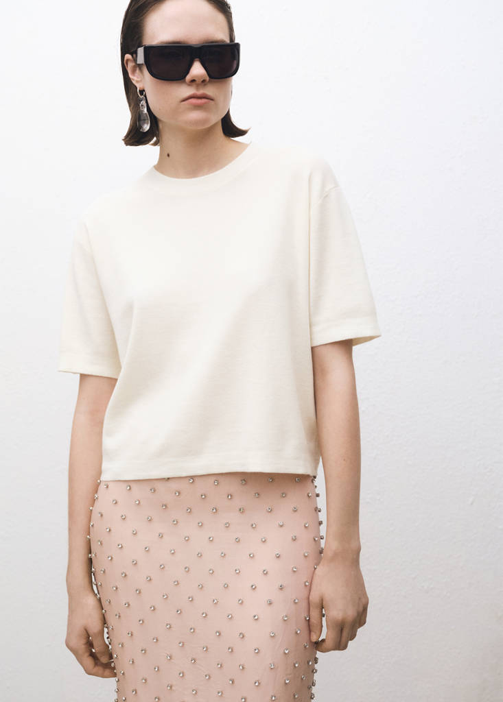 Short-sleeved wool-blend sweater — Ecru