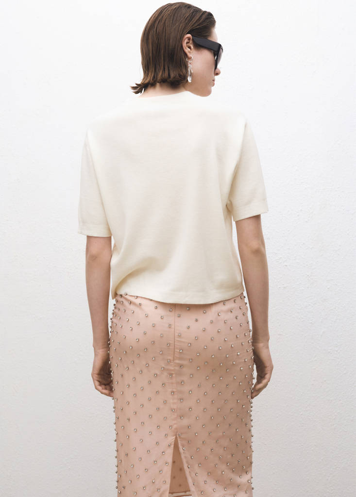 Short-sleeved wool-blend sweater — Ecru