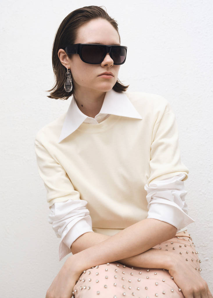 Short-sleeved wool-blend sweater — Ecru