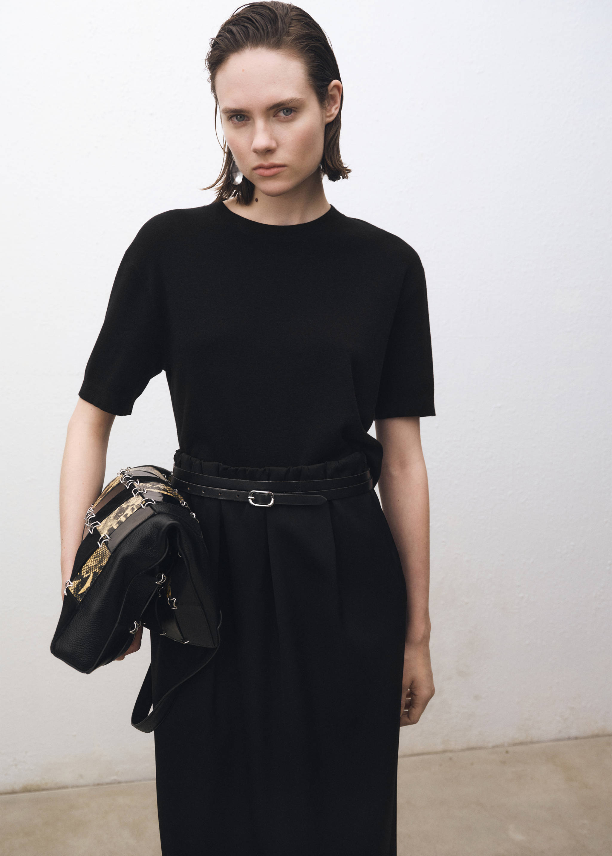 Sweter z krótkim rękawem z mieszanki wełny - Plan średni