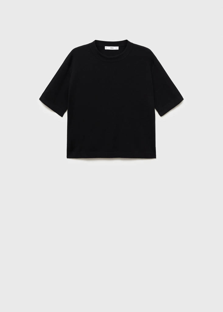 Short-sleeved wool-blend sweater — Black