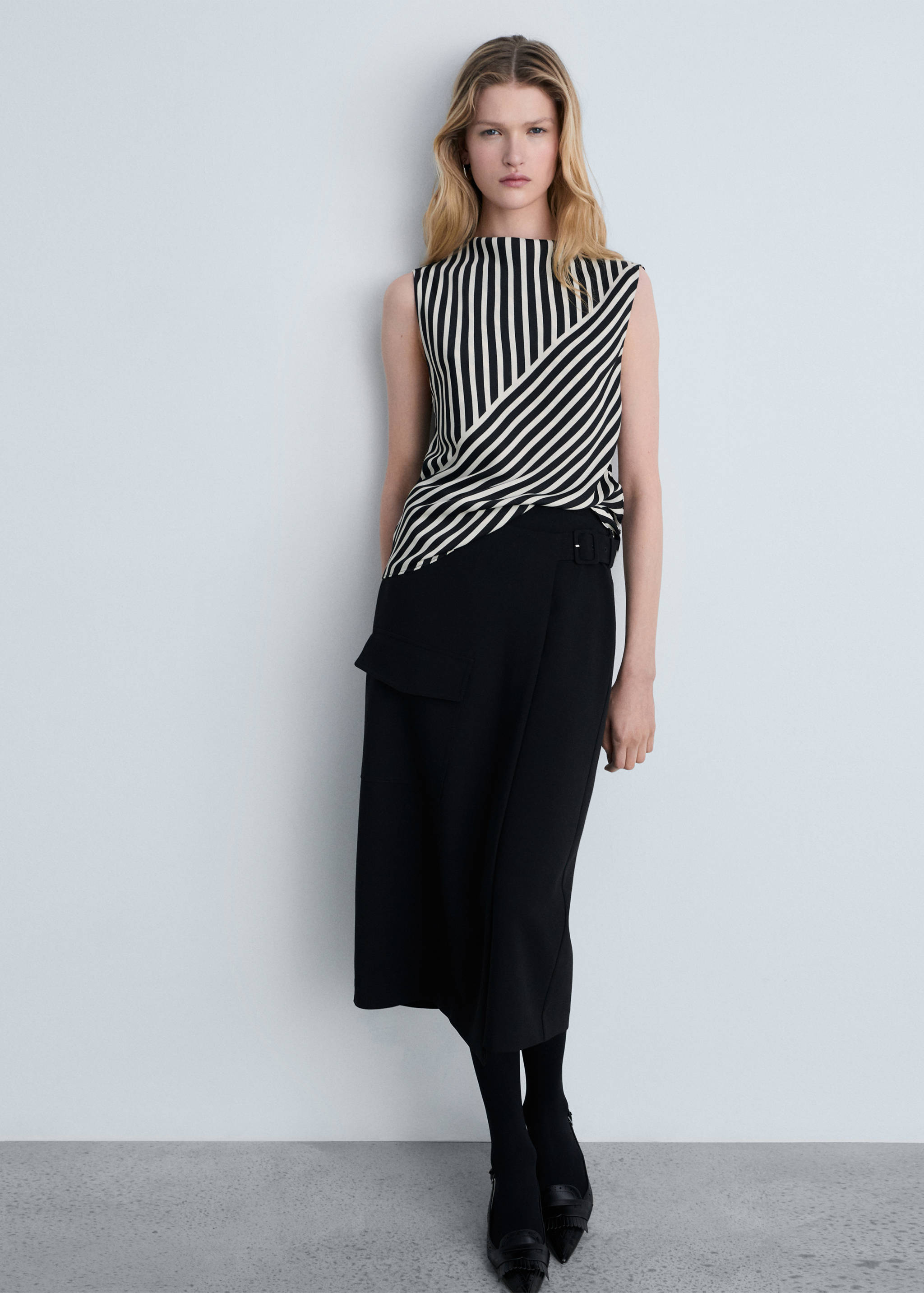 Striped perkins-neck blouse - General plane