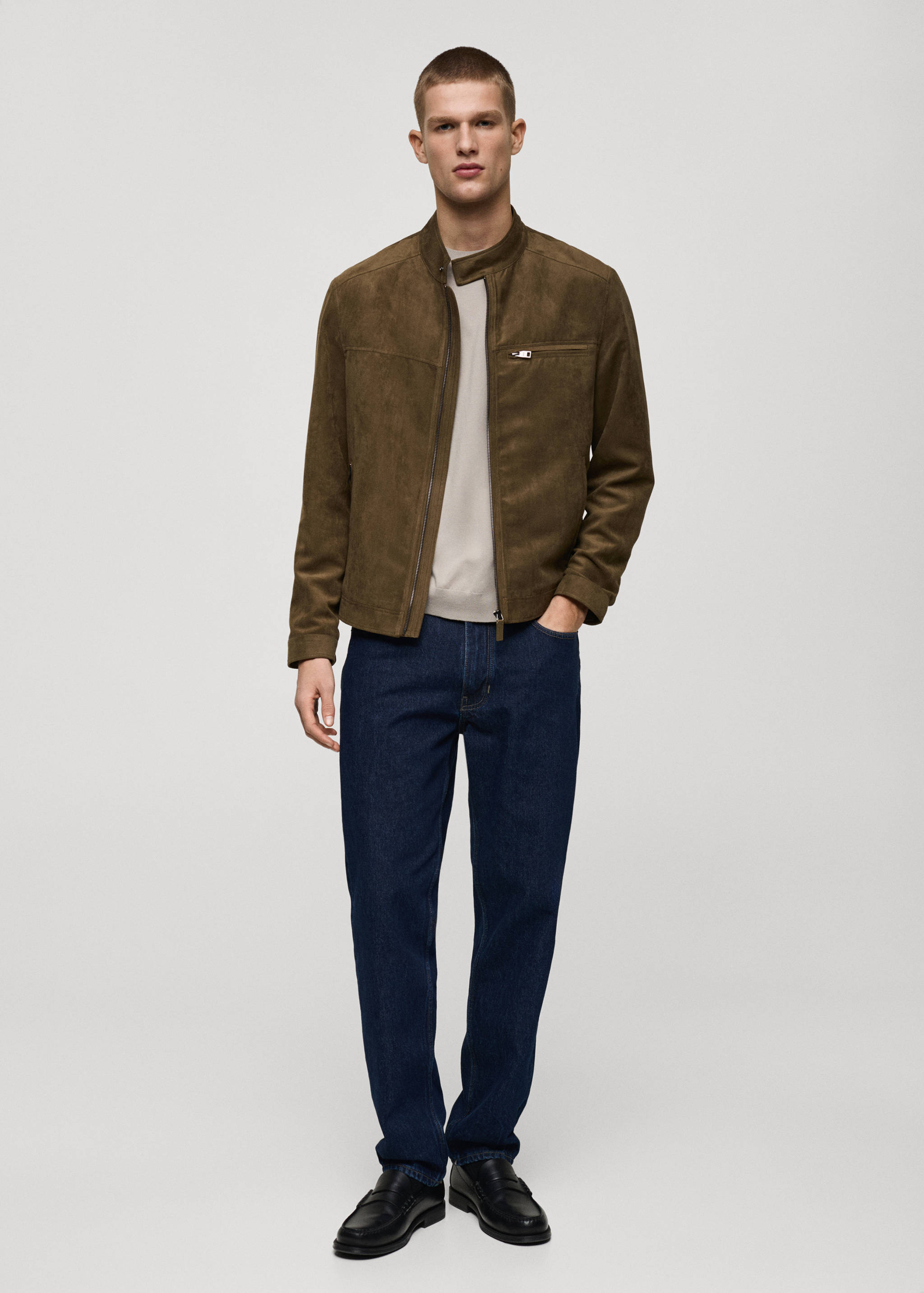Suede-effect biker jacket - General plane