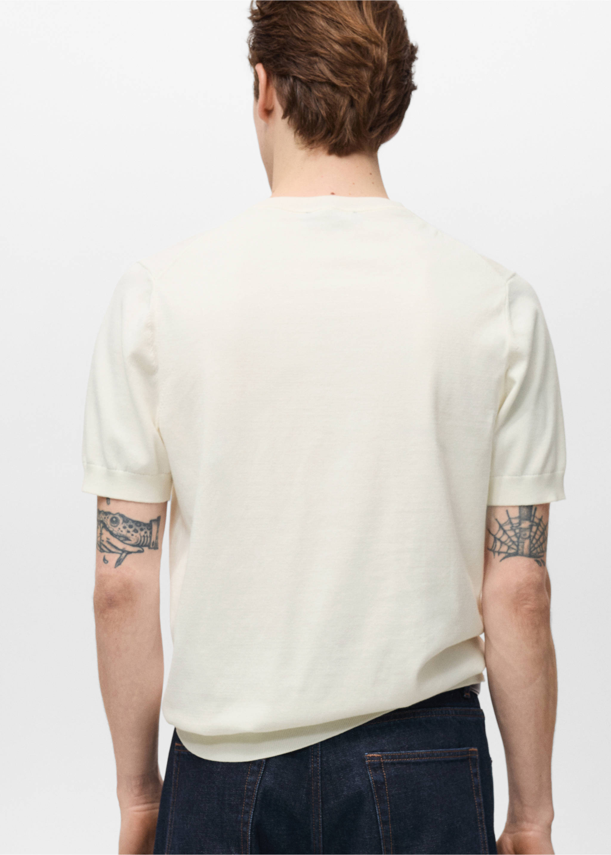 Fijngebreid katoenen T-shirt - Achterkant van het artikel, Gebroken wit. Ref: 87044410-00.