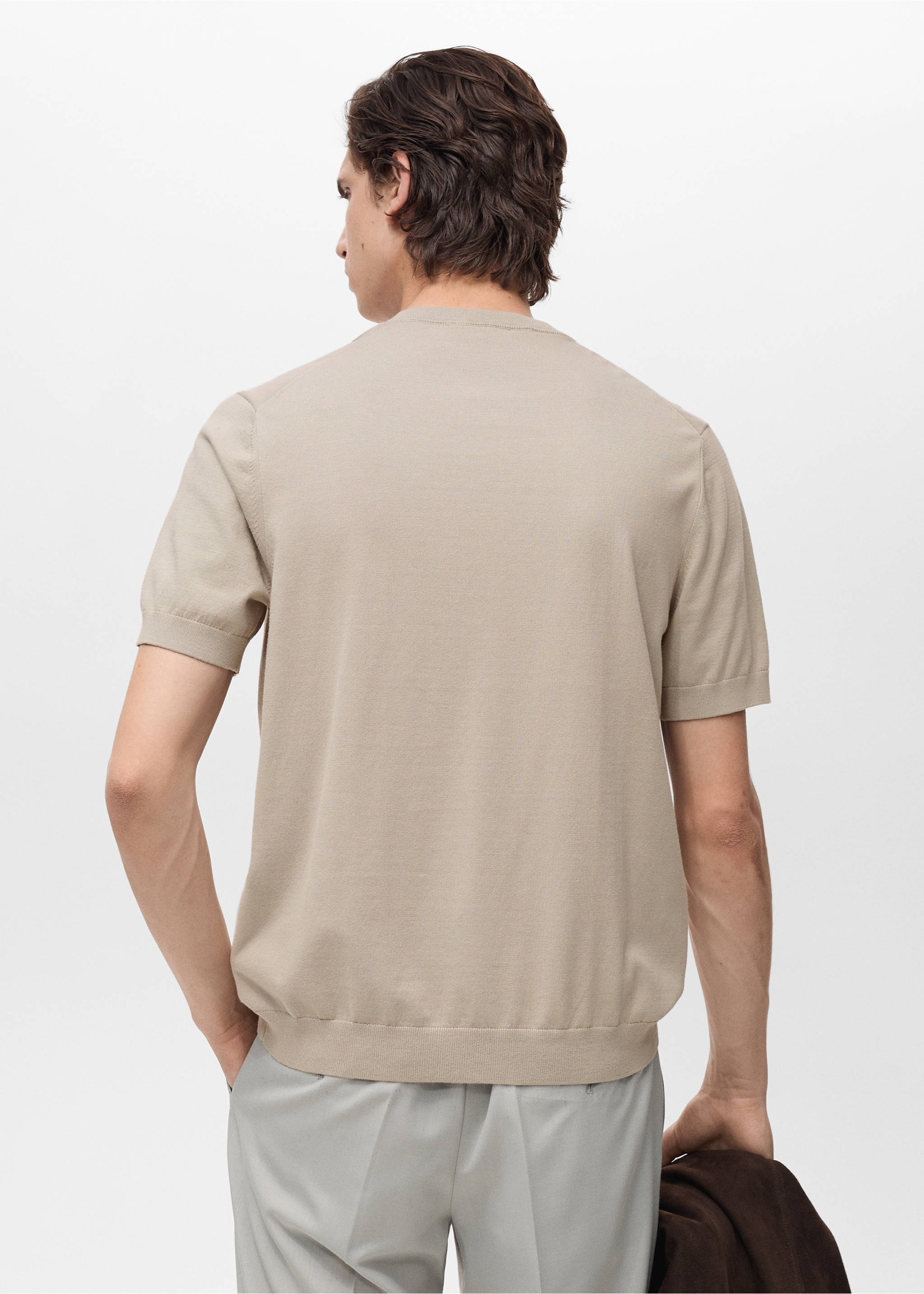 Fijngebreid katoenen T-shirt - Achterkant van het artikel, IJsgrijs. Ref: 87044410-00.