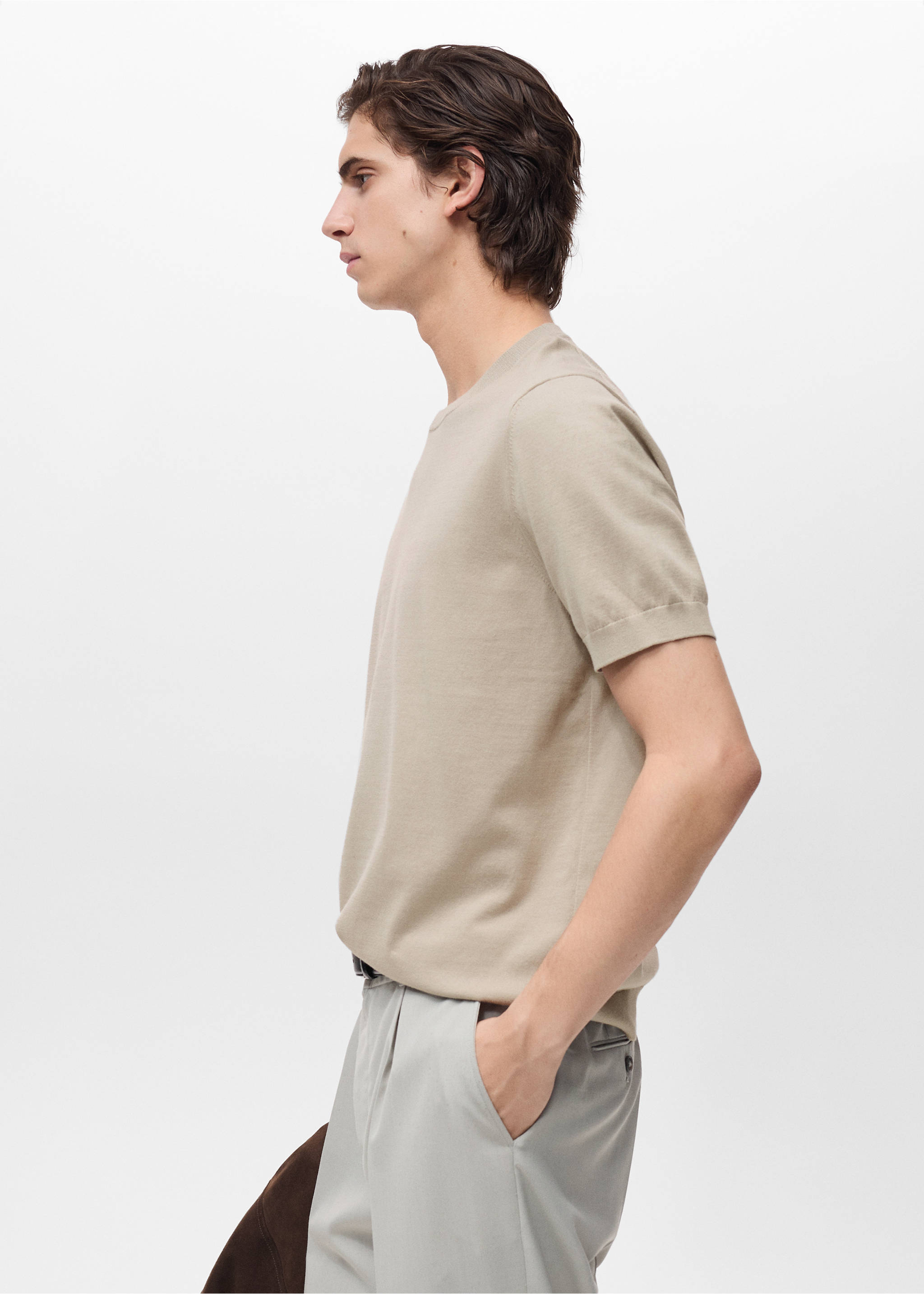Fijngebreid katoenen T-shirt - Detail van het artikel 2, IJsgrijs. Ref: 87044410-00.