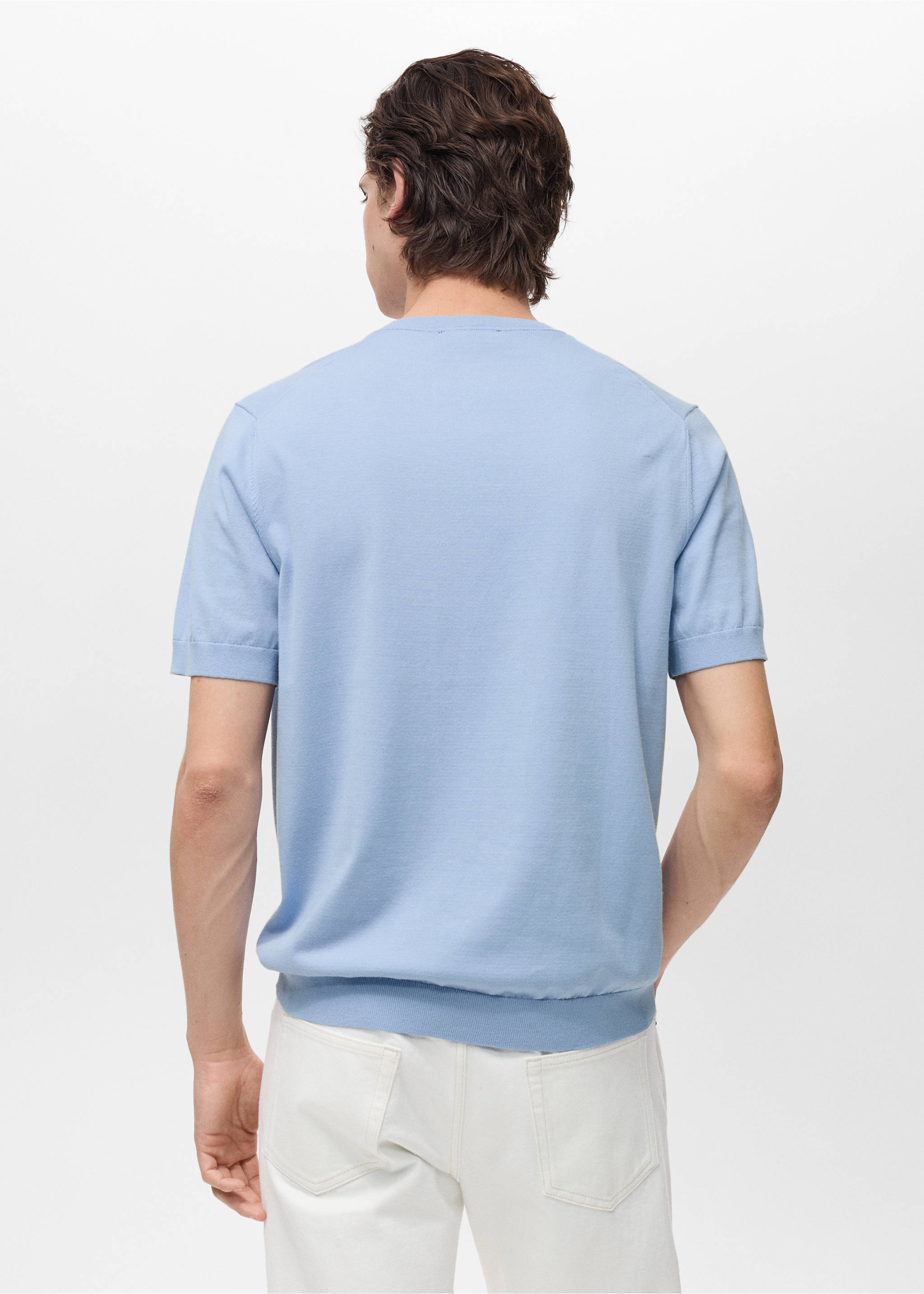 Fijngebreid katoenen T-shirt - Achterkant van het artikel, Hemelsblauw. Ref: 87044410-00.