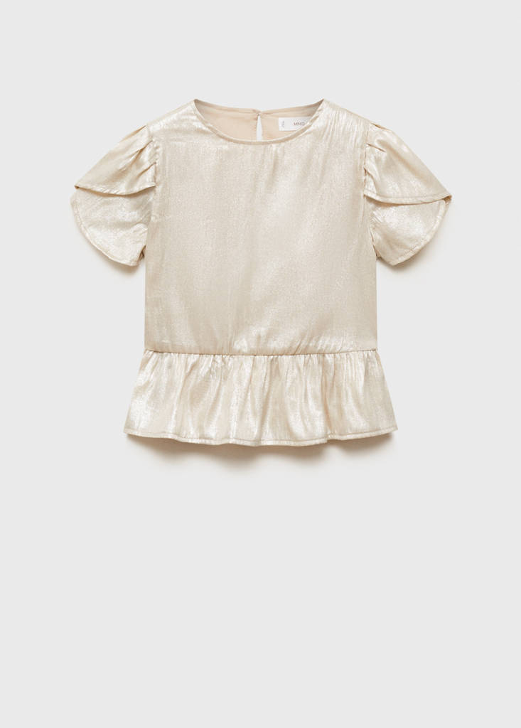 MANGO KIDS - Blouse satinée manches courtes beige - 13-14 ans - Fille