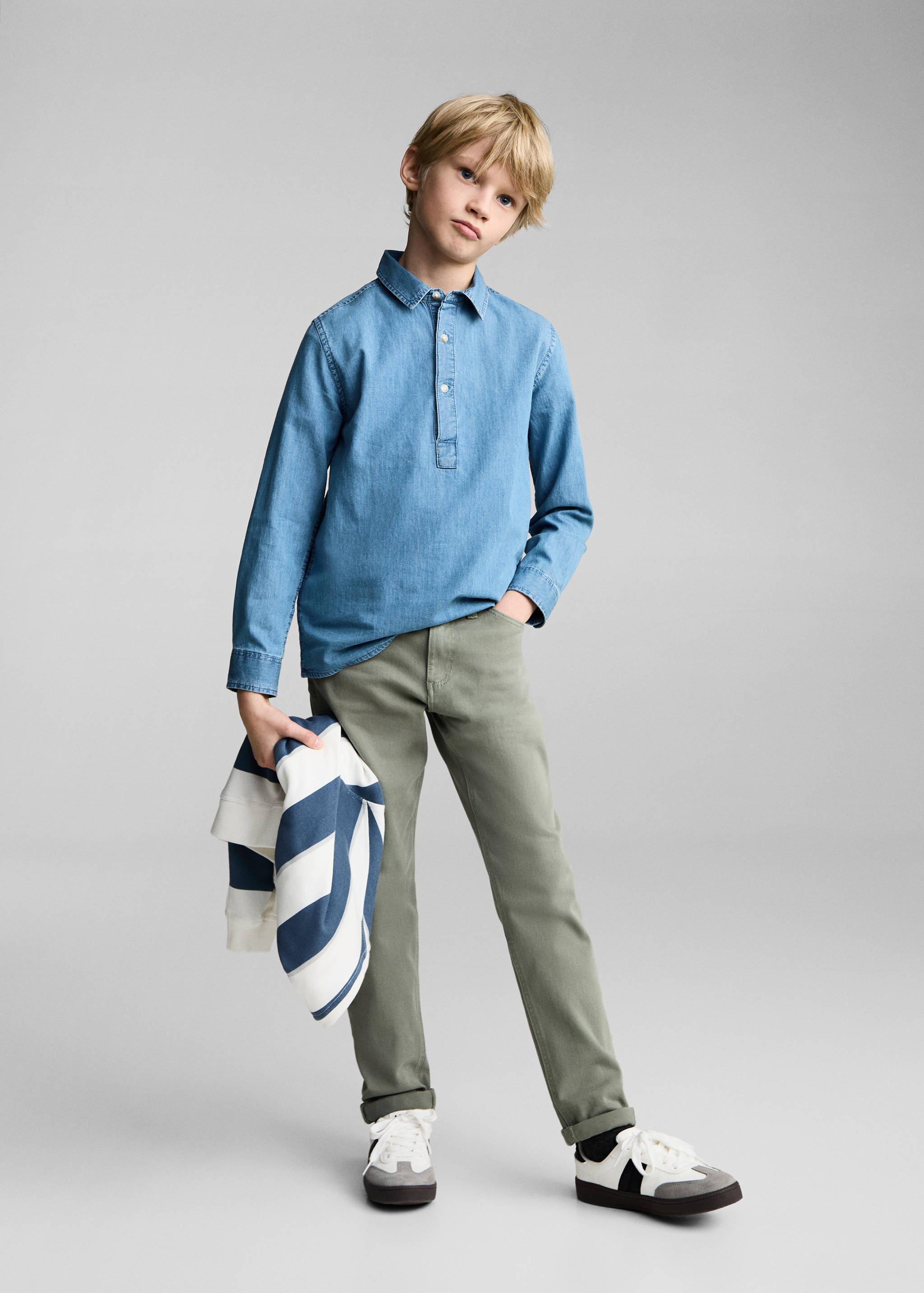 Denim shirt with polo collar - General plane