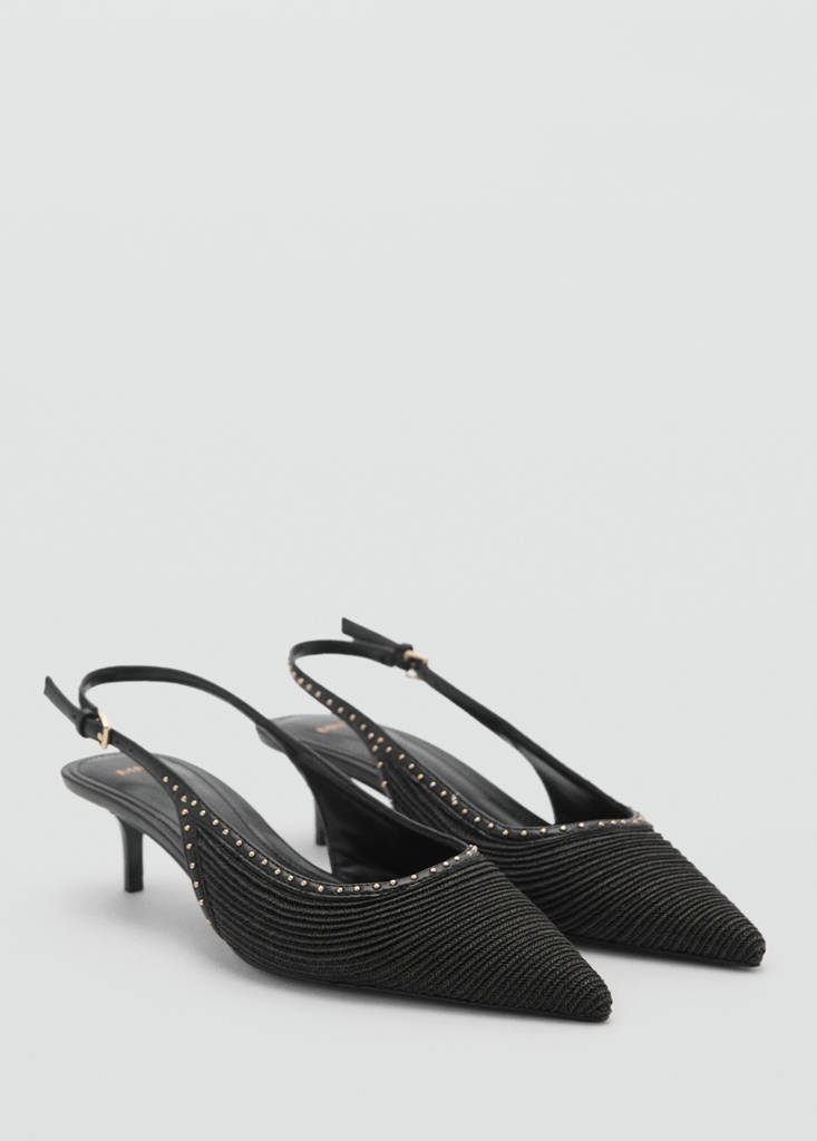 Natural fibre kitten-heel shoes — Black