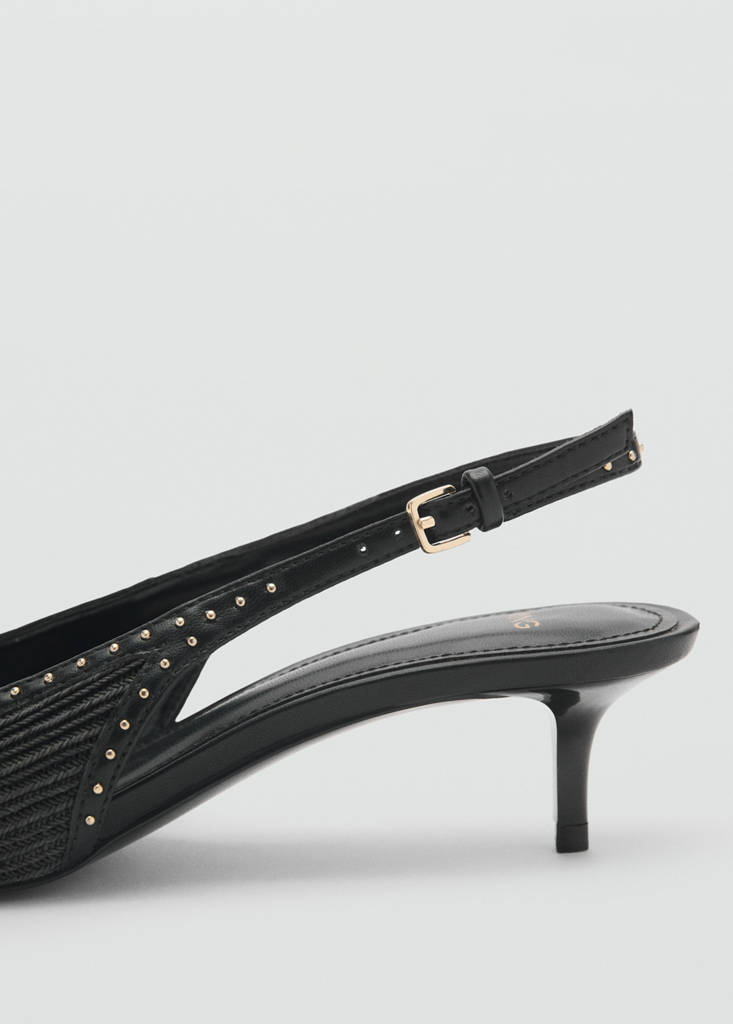 Natural fibre kitten-heel shoes — Black
