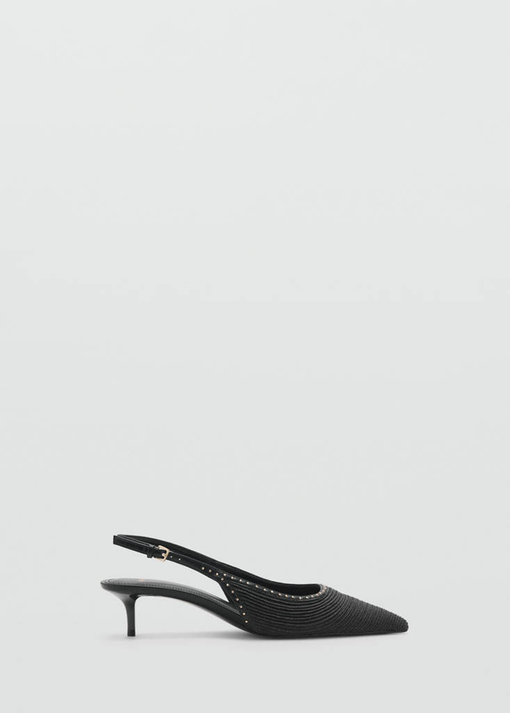 Natural fibre kitten-heel shoes — Black