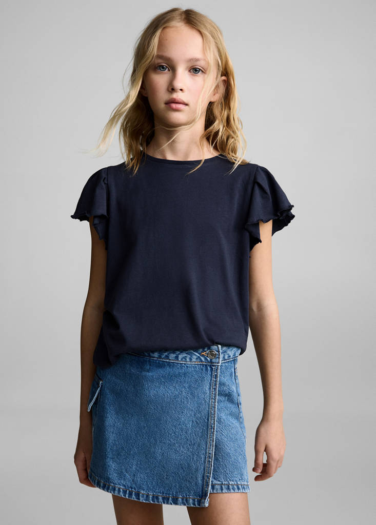 Short-sleeved ruffle t-shirt — Dark Navy