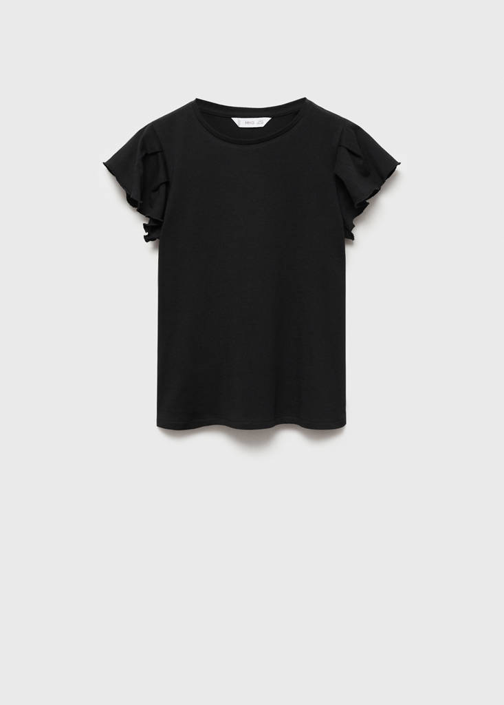 Short-sleeved ruffle t-shirt — Black