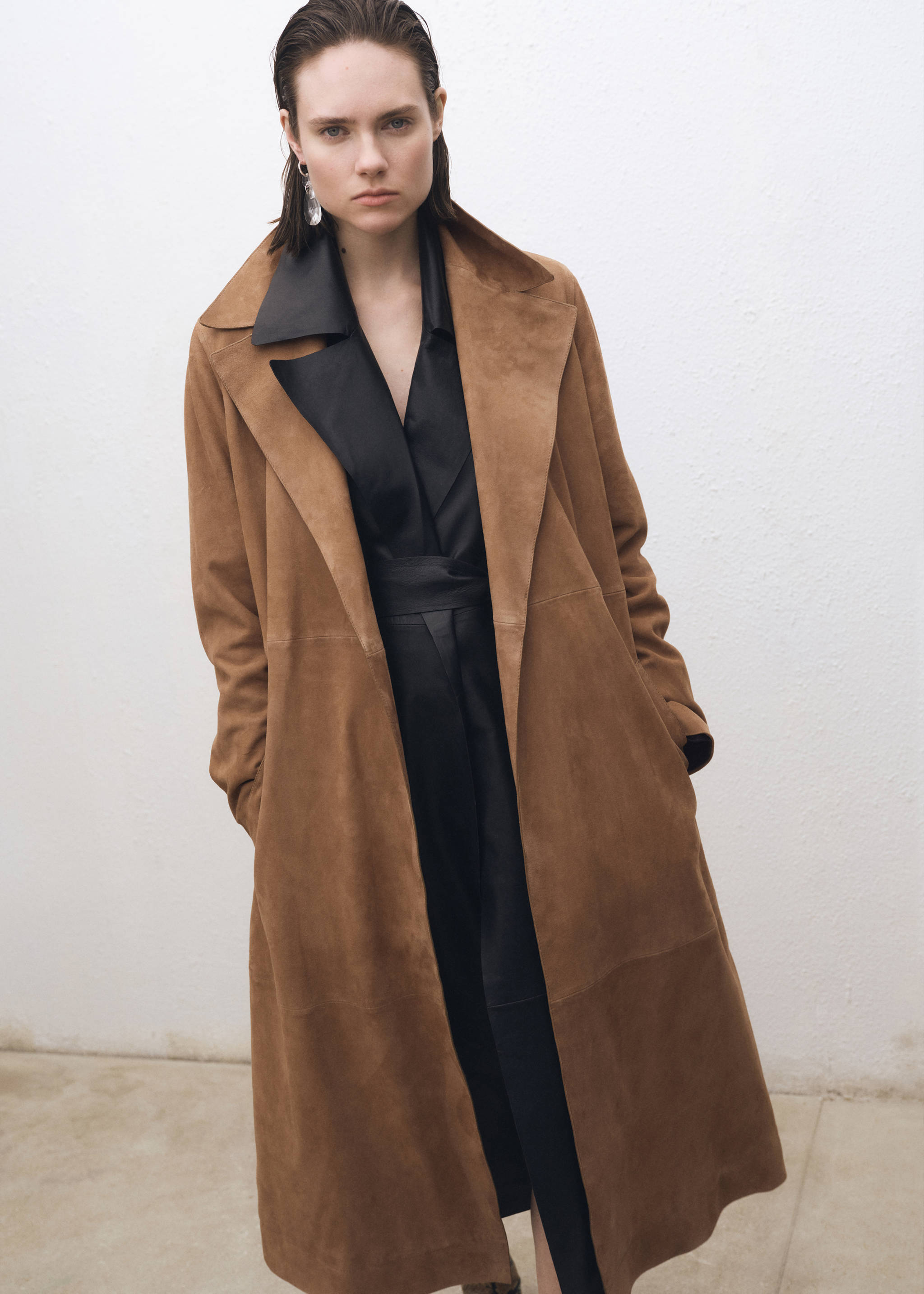 Belted suede trench coat - Medium plane