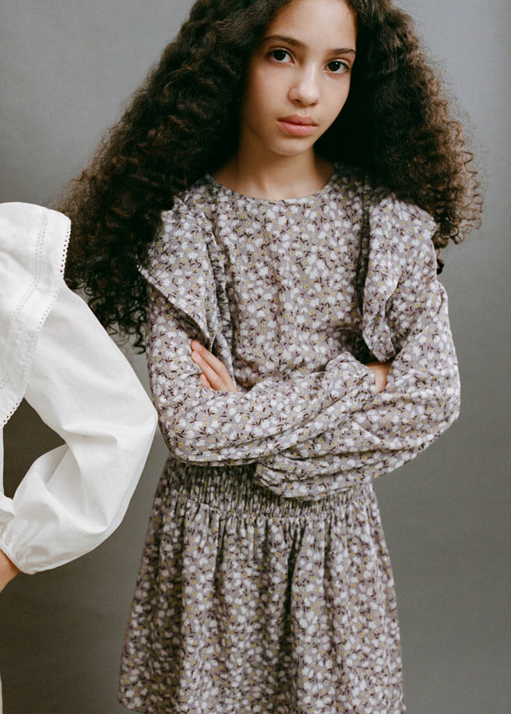MANGO KIDS - Robe à fleurs à volants lavande - 9-10 ans - Fille