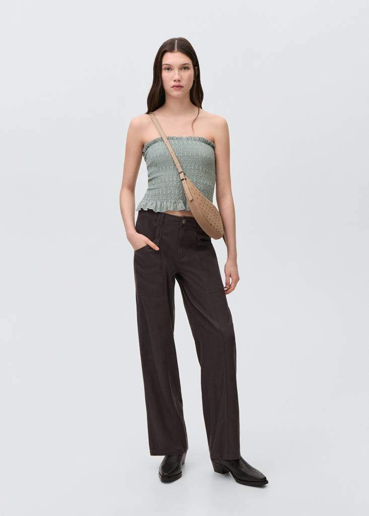 Ruched strapless top — Pastel Green