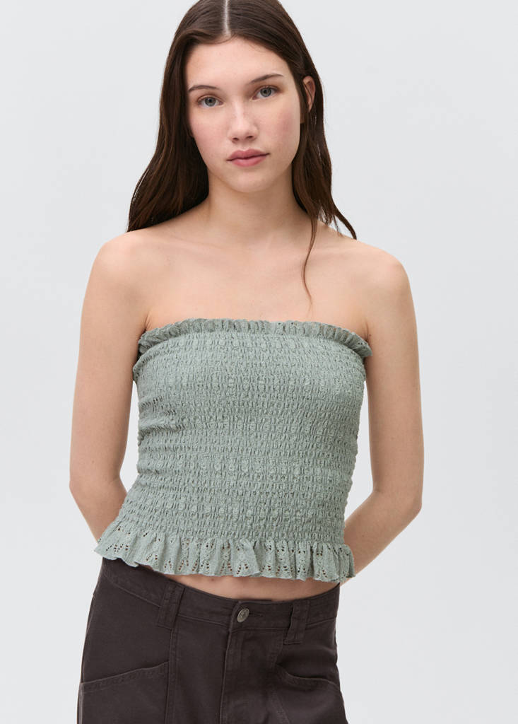 Ruched strapless top — Pastel Green