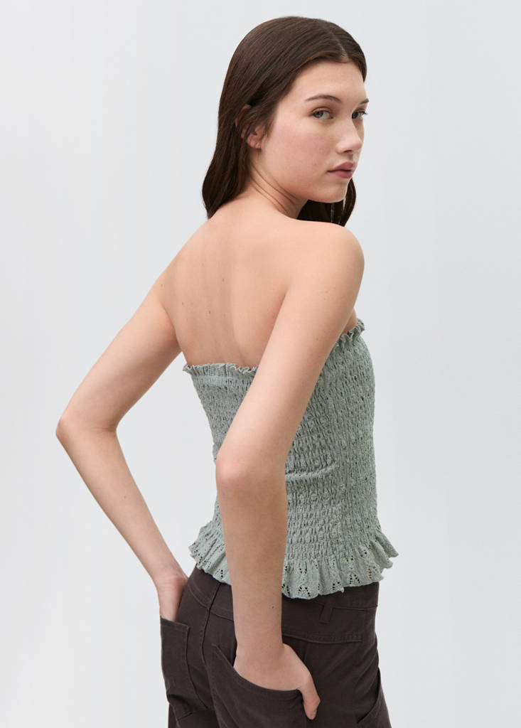 Ruched strapless top — Pastel Green