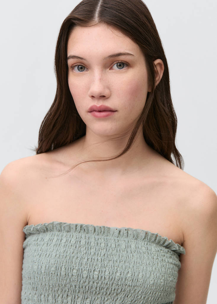 Ruched strapless top — Pastel Green