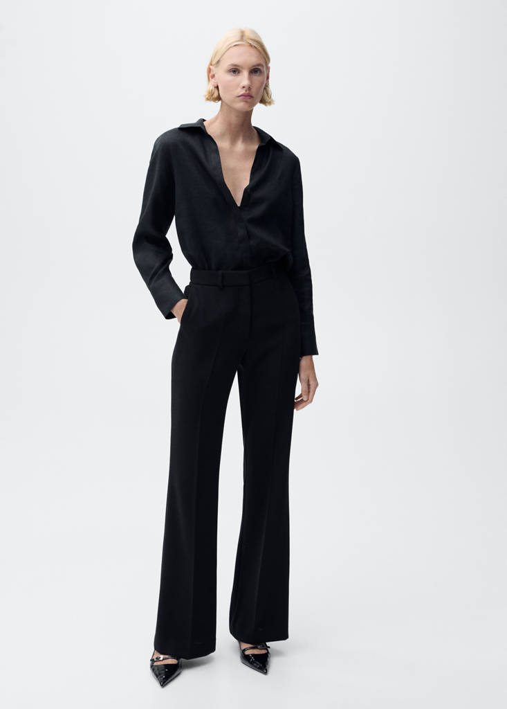 MANGO - Chemise 100 % lin noir - XXS