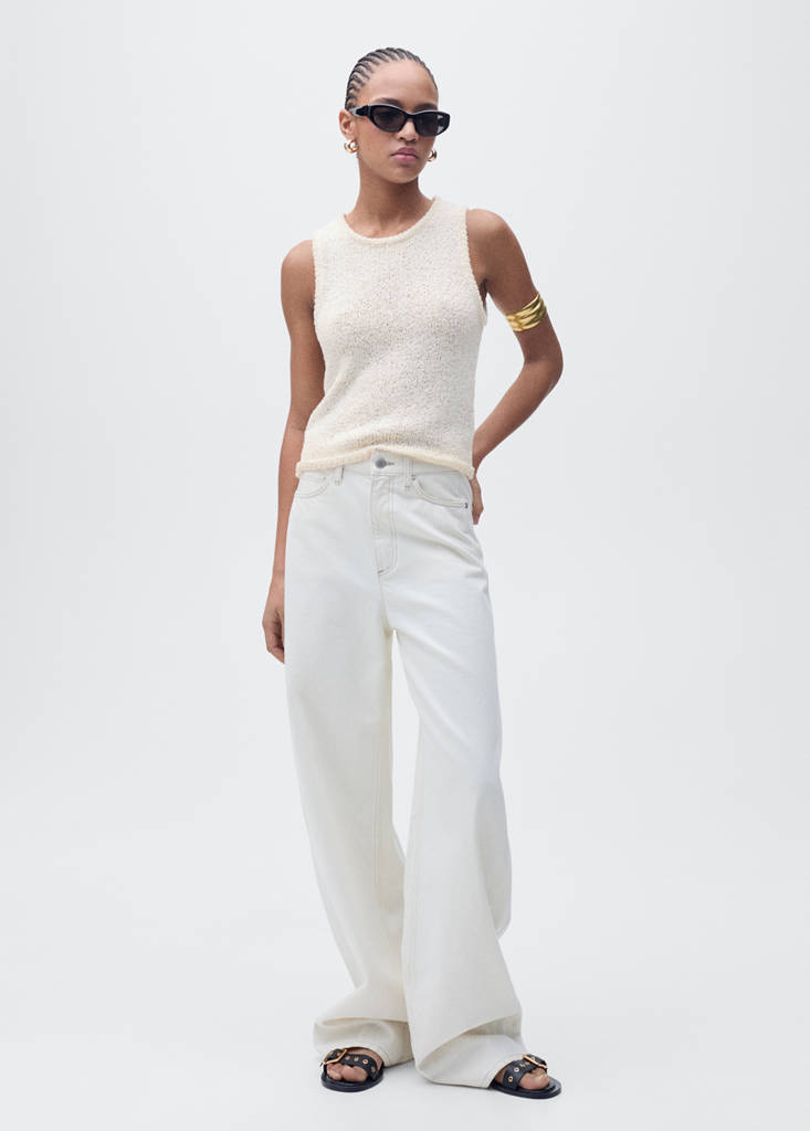 MANGO - Top crochet bretelles écru - S