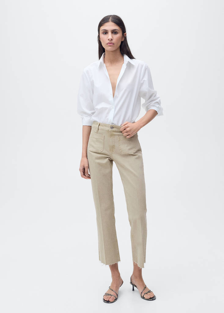 Flared cropped jeans with pockets — Pastel Green