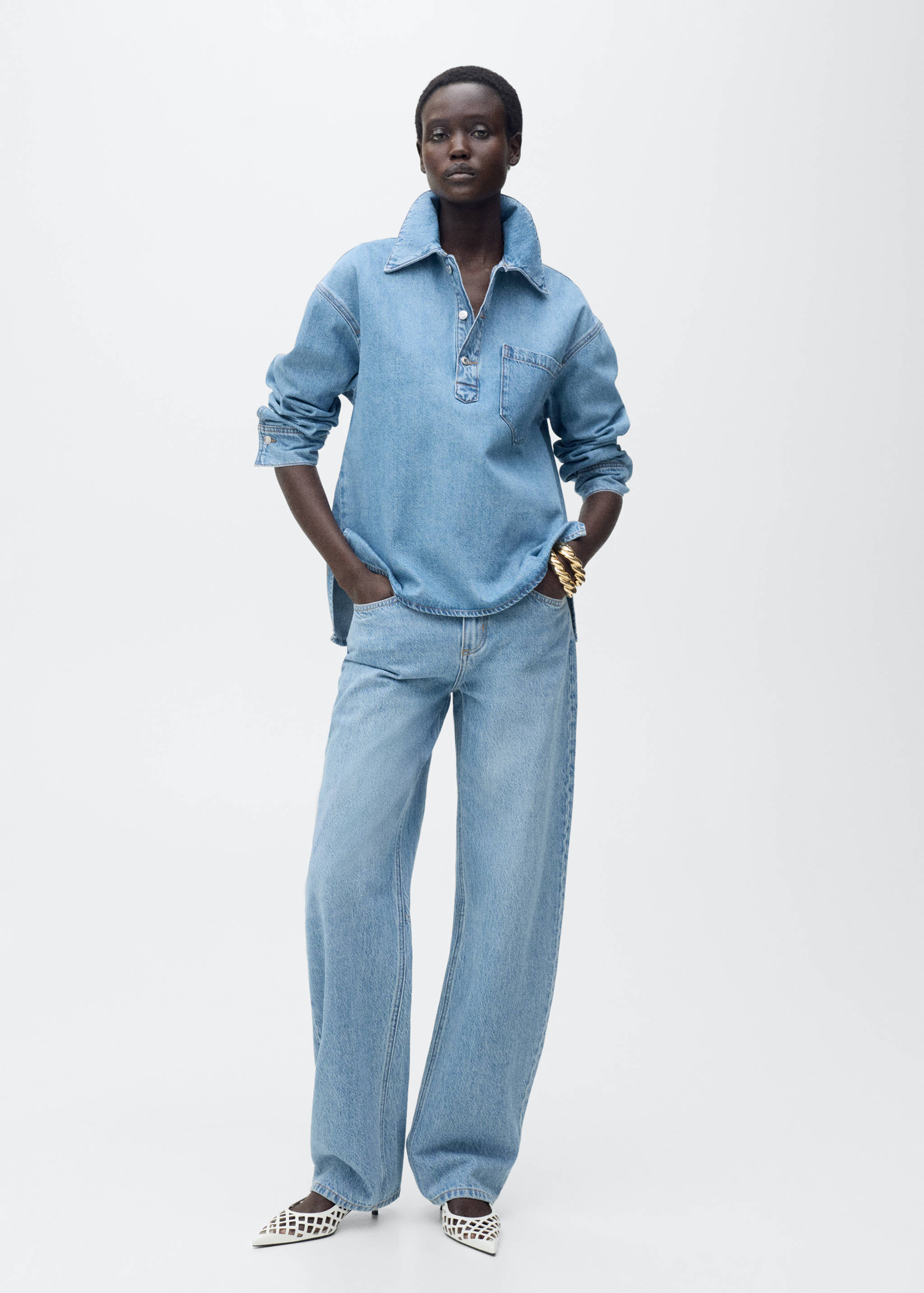 Denim blouse with pocket - General plane