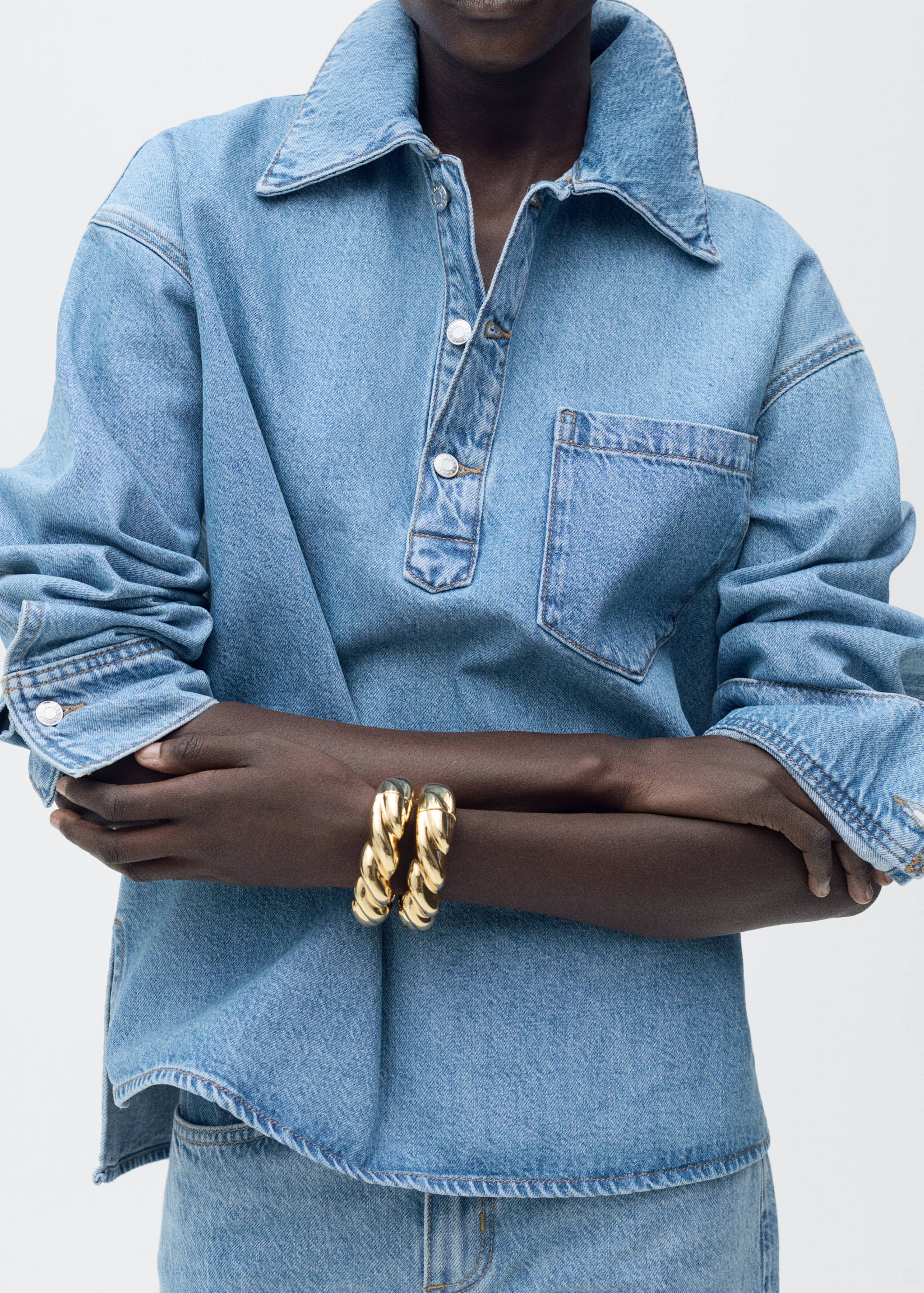 Denim blouse with pocket - Medium plane