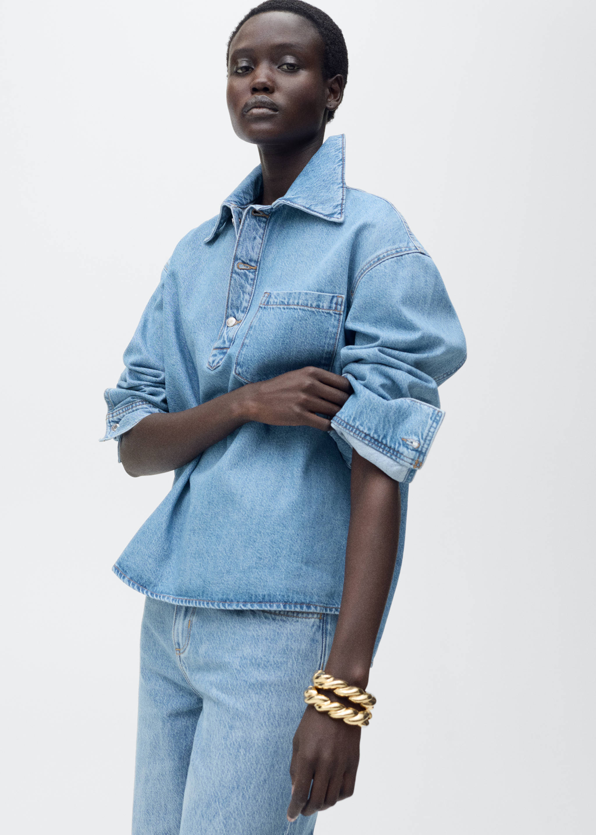 Denim blouse with pocket - Details of the article 1