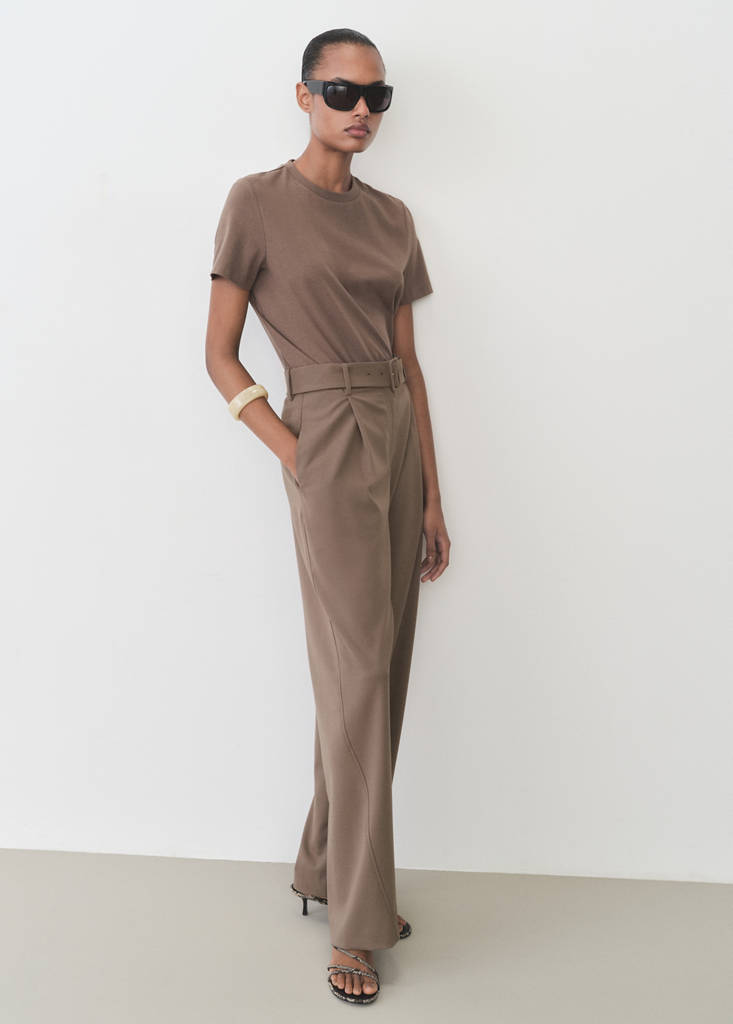 MANGO - Pantalon droit avec ceinture marron moyen - 40