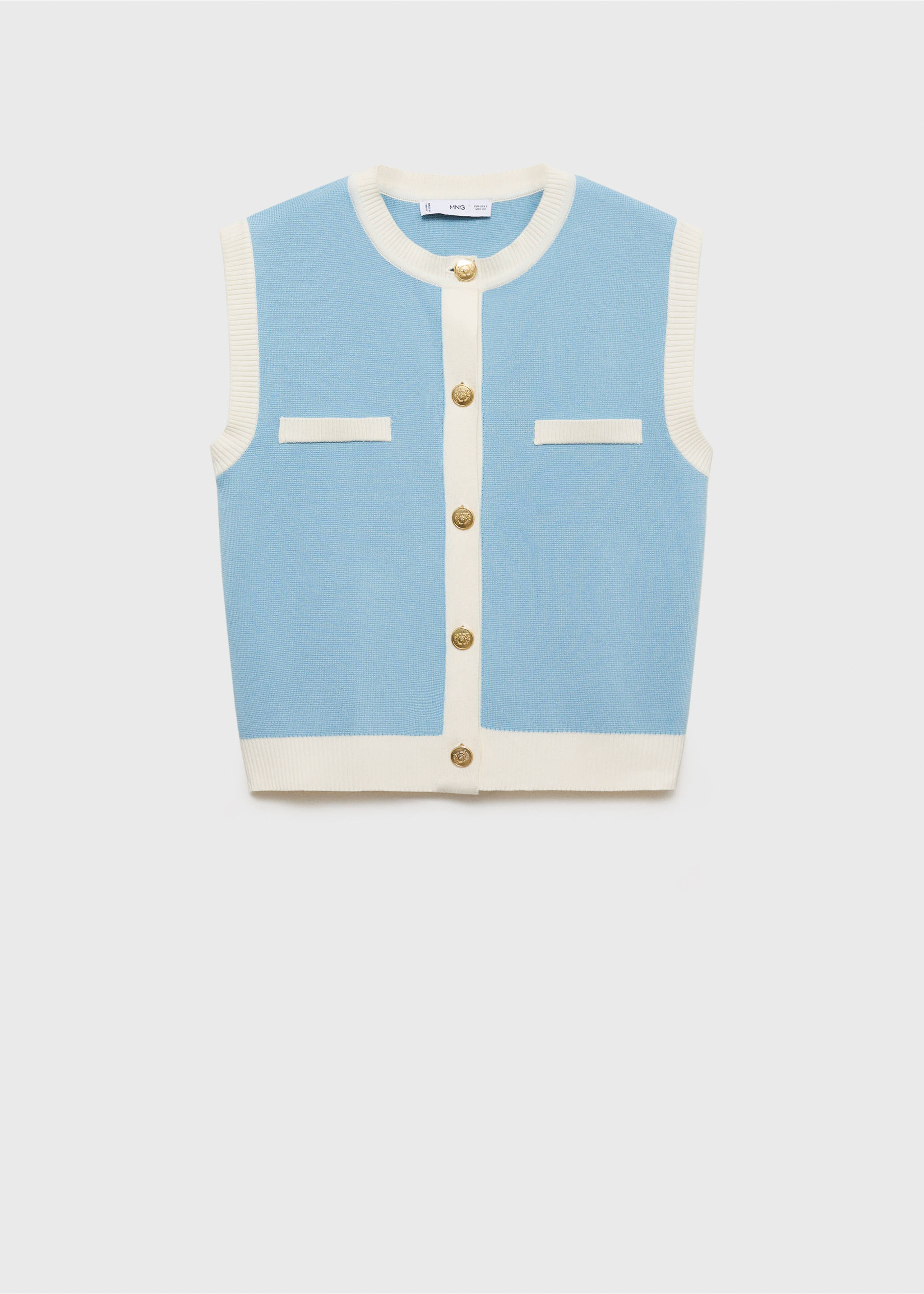 Knitted waistcoat with contrast piping - Article without model, Turquoise. Ref: 87045763-00.