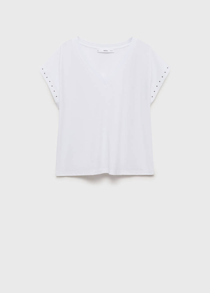 Studded V-neck t-shirt — White