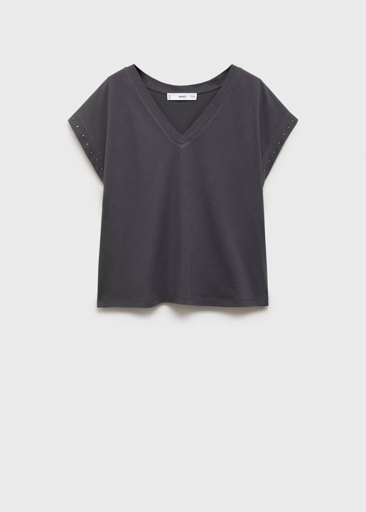 Studded V-neck t-shirt — Charcoal