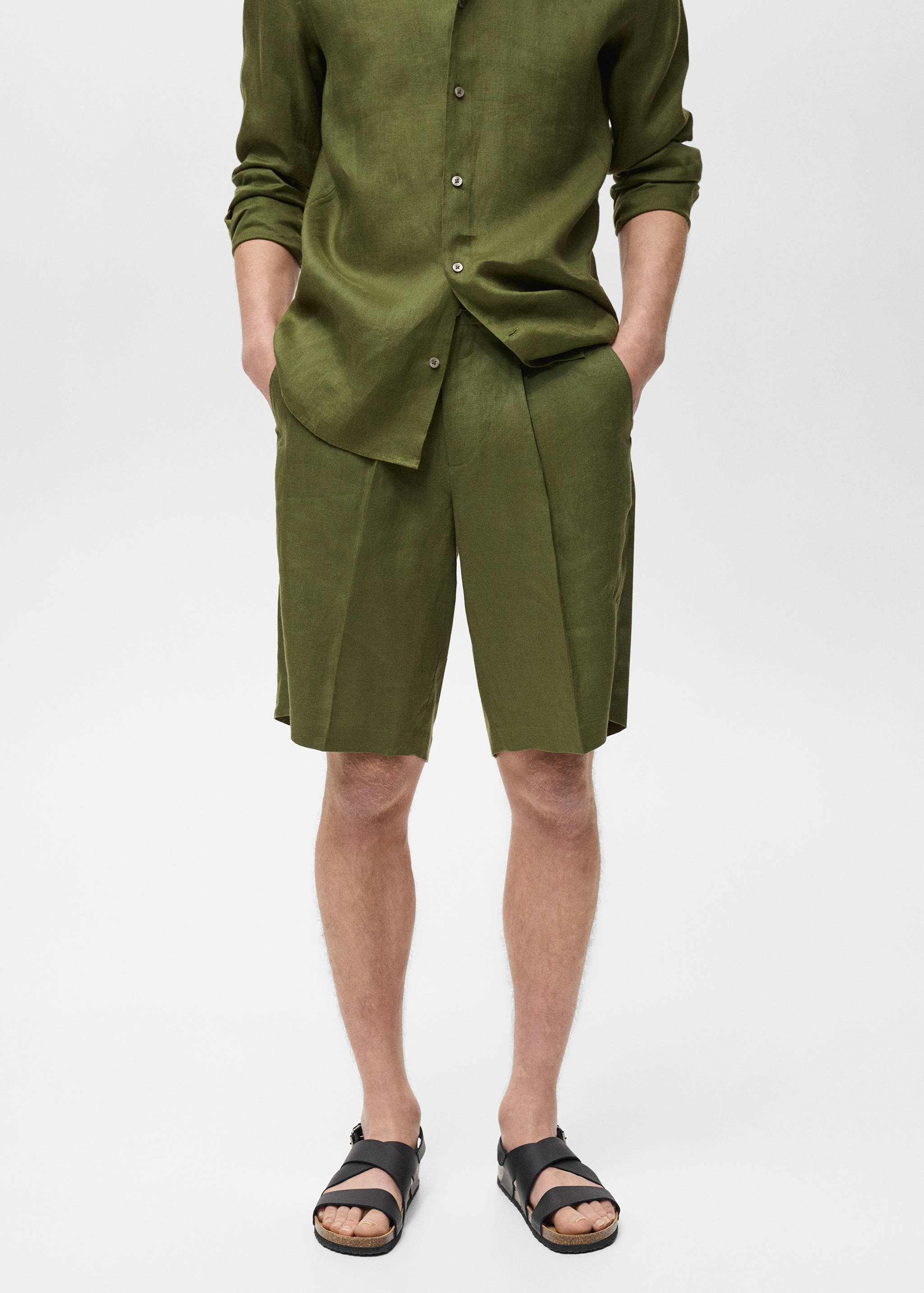 100% linen bermuda shorts with pleats - Medium plane