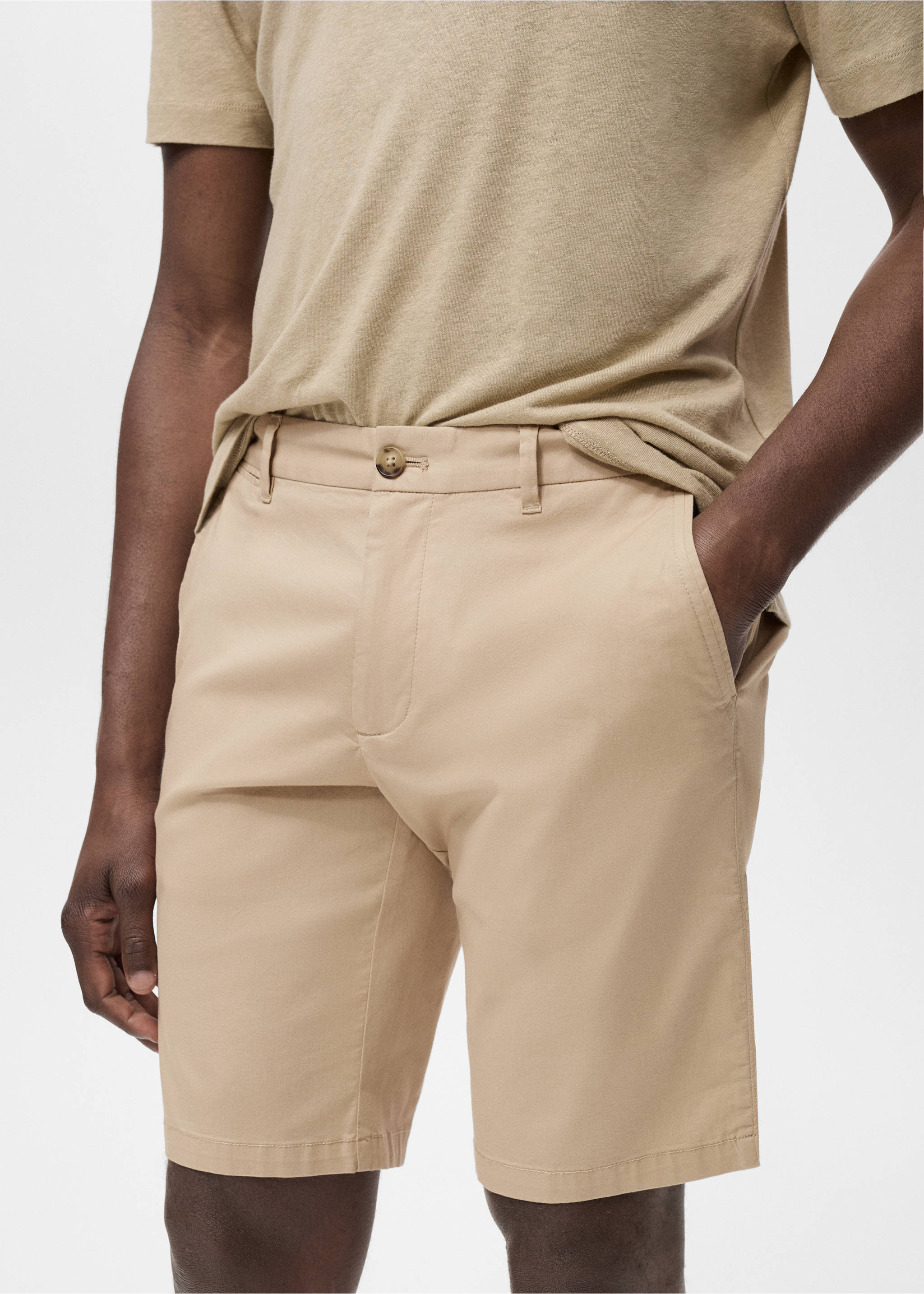 Slim-fit chino cotton bermuda shorts - Details of the article 1, Beige. Ref: 87045918-00.