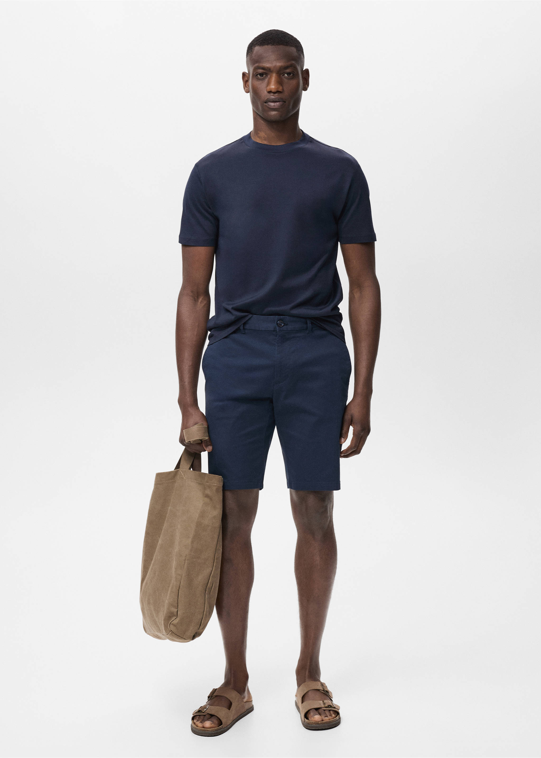 Slim-fit chino cotton bermuda shorts - General plane, Dark Navy. Ref: 87045918-00.