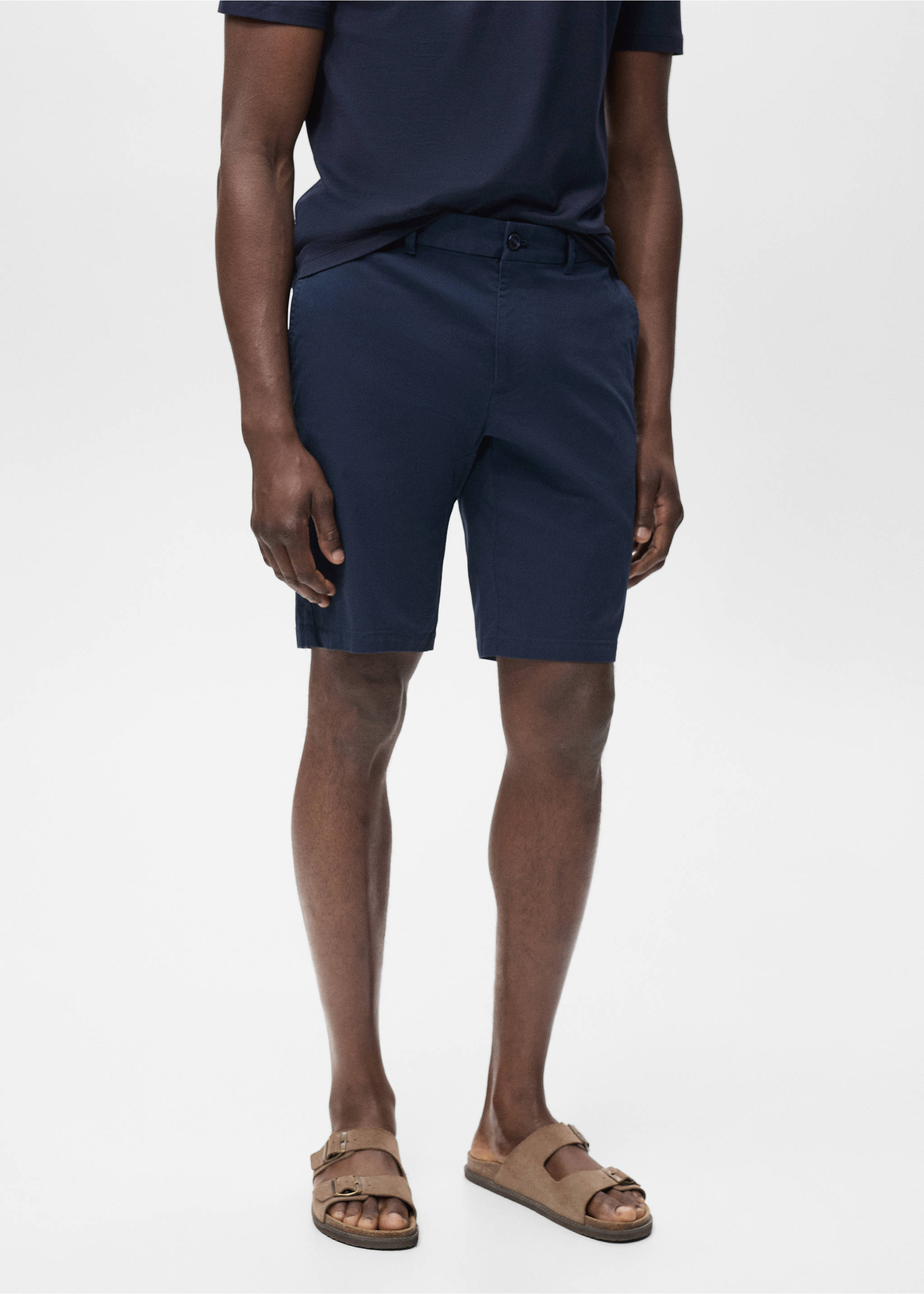 Slim-fit chino cotton bermuda shorts - Medium plane, Dark Navy. Ref: 87045918-00.