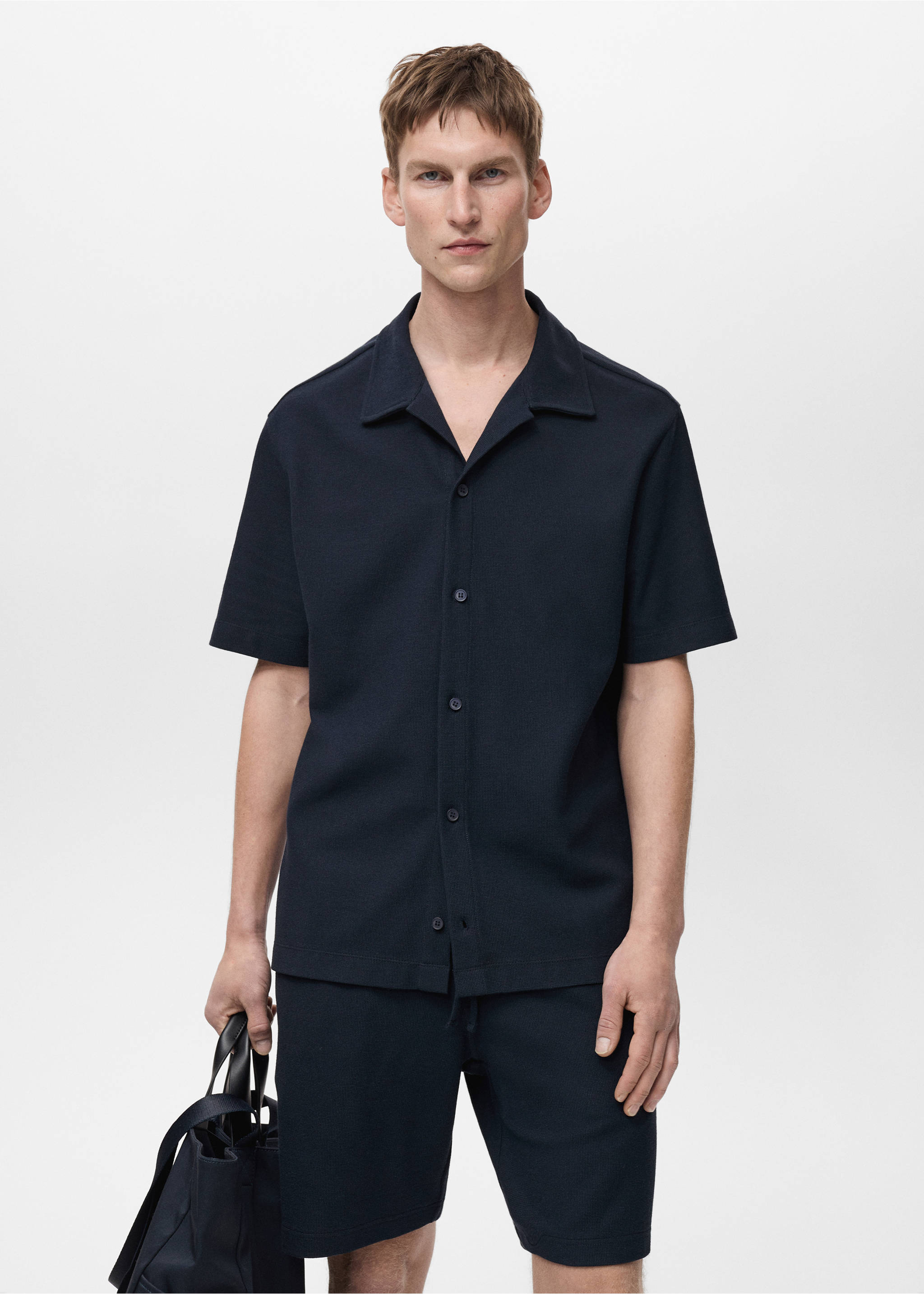 Structured knitted shirt - Medium plane, Dark Navy. Ref: 87045925-00.