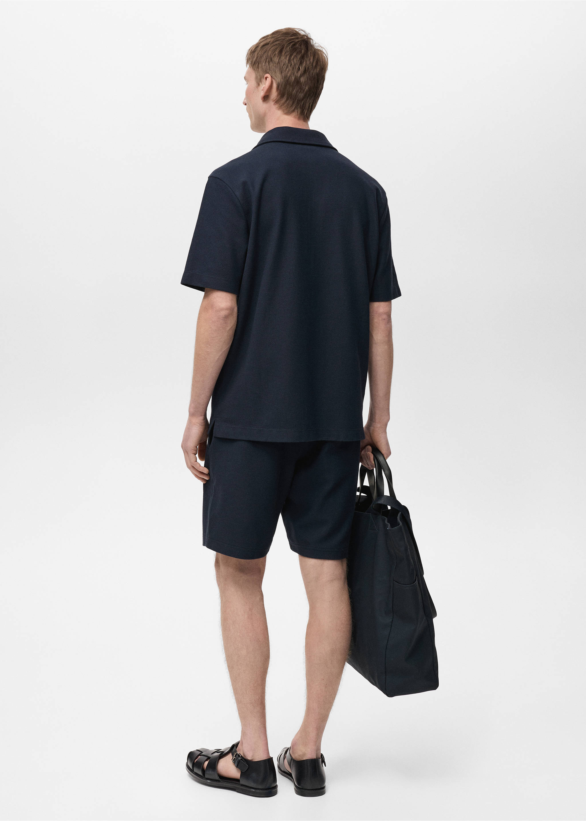 Structured knitted shirt - Reverse of the article, Dark Navy. Ref: 87045925-00.