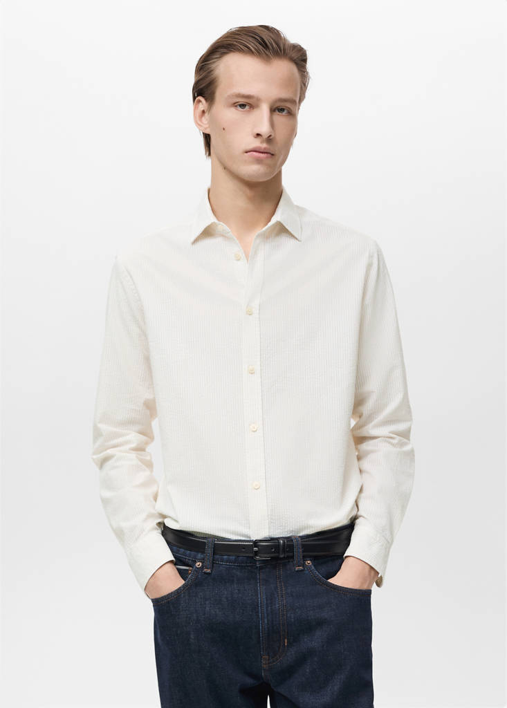 Striped seersucker shirt — Sand