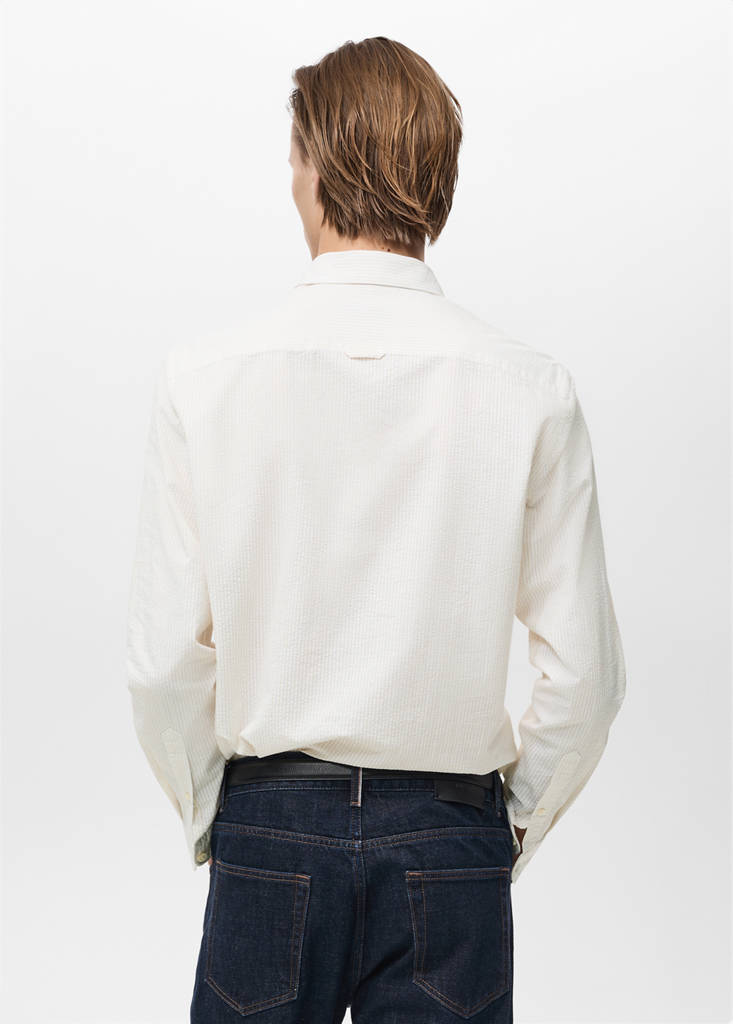 Striped seersucker shirt — Sand