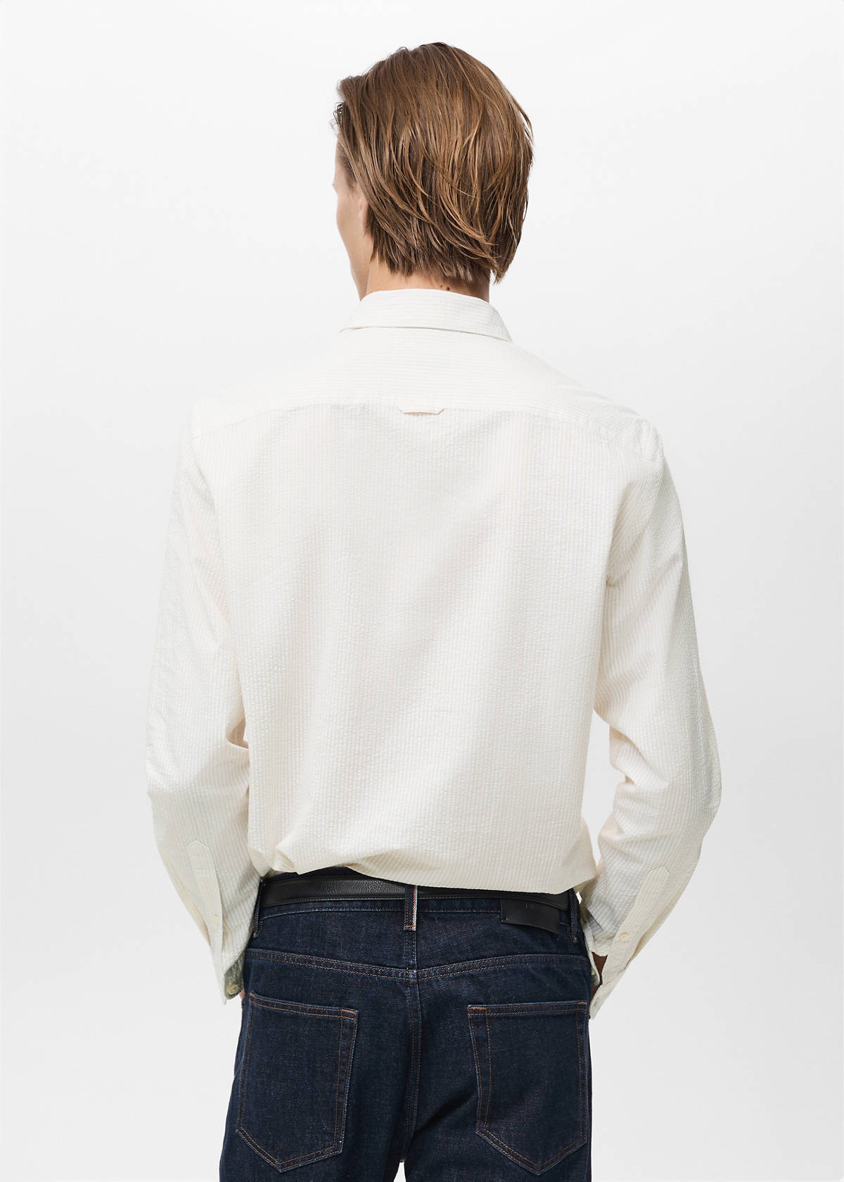 Striped seersucker shirt — Sand