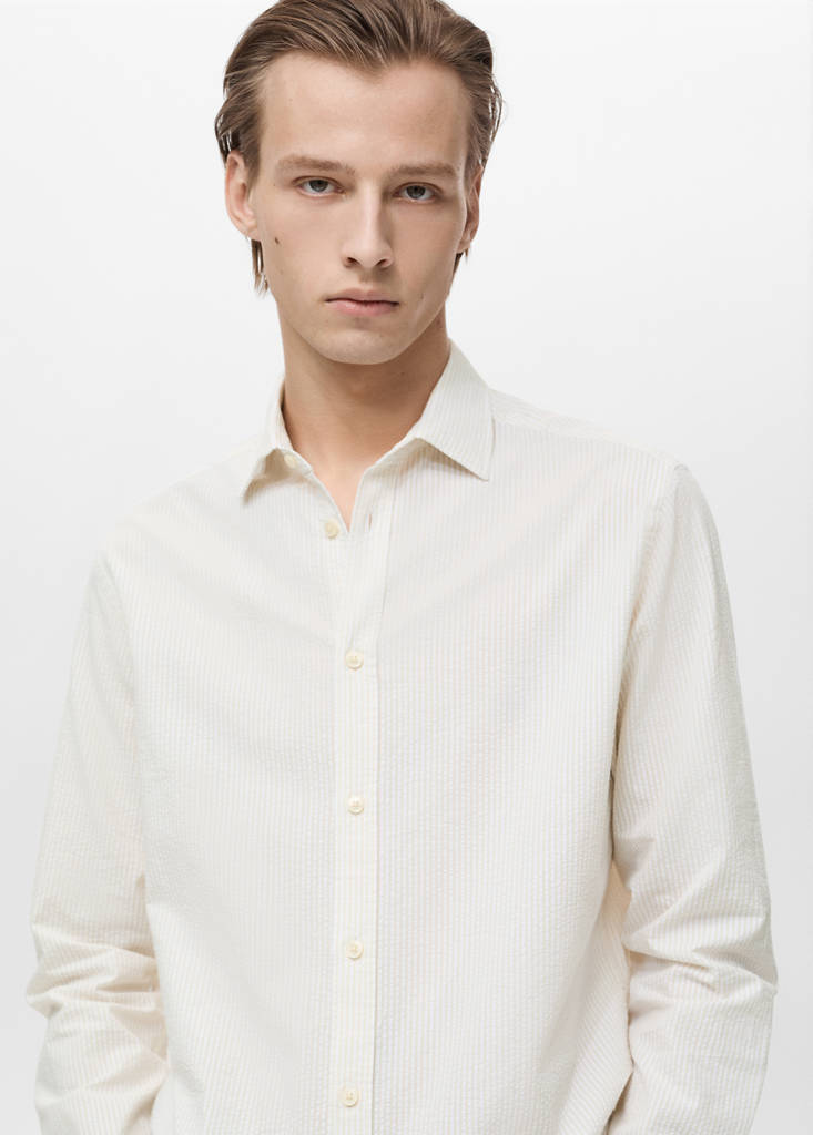 Striped seersucker shirt — Sand