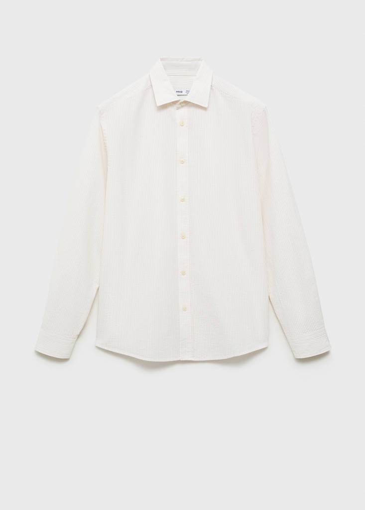 Striped seersucker shirt — Sand