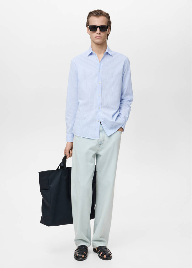 Striped seersucker shirt — Sky Blue