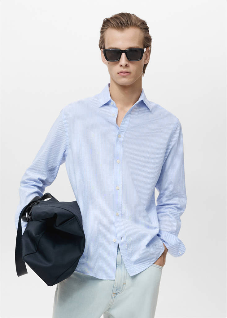 Striped seersucker shirt — Sky Blue