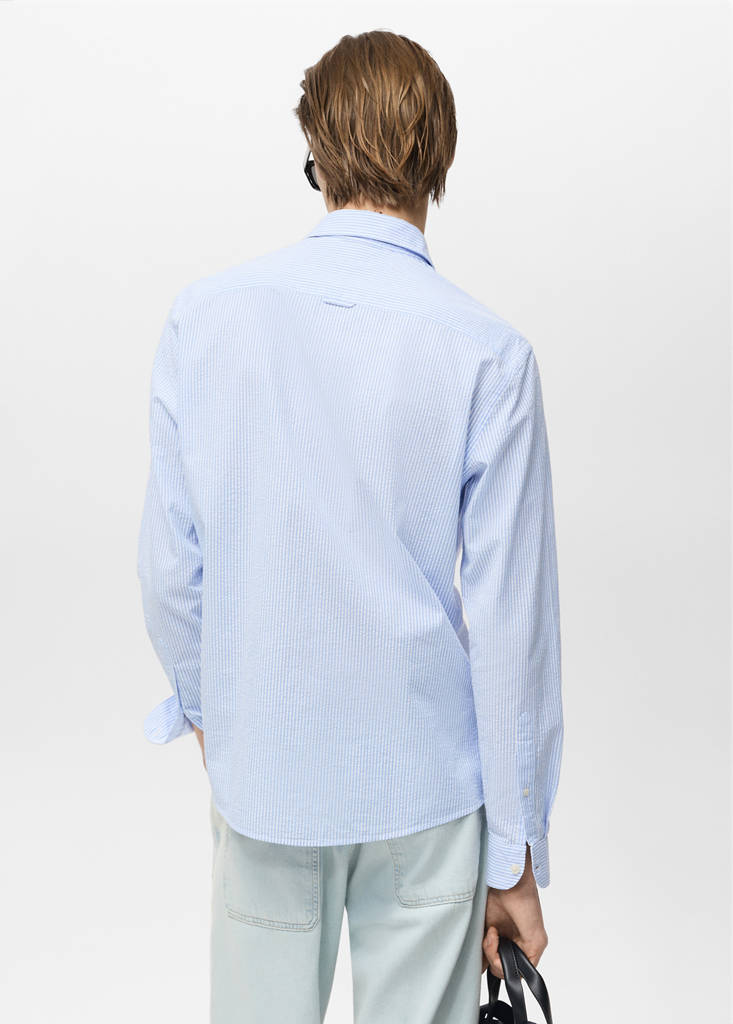Striped seersucker shirt — Sky Blue
