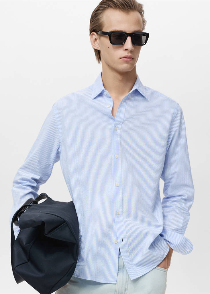 Striped seersucker shirt — Sky Blue