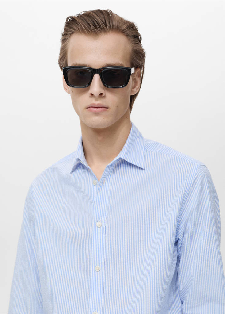 Striped seersucker shirt — Sky Blue
